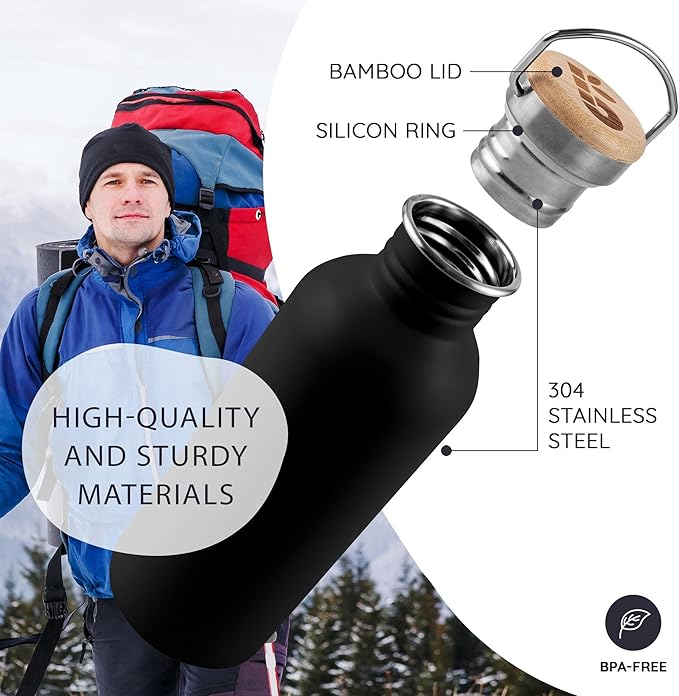 Bambaw 16 oz Stainless Steel Water Bottle, Dishwasher Safe, No Straw - Image 2