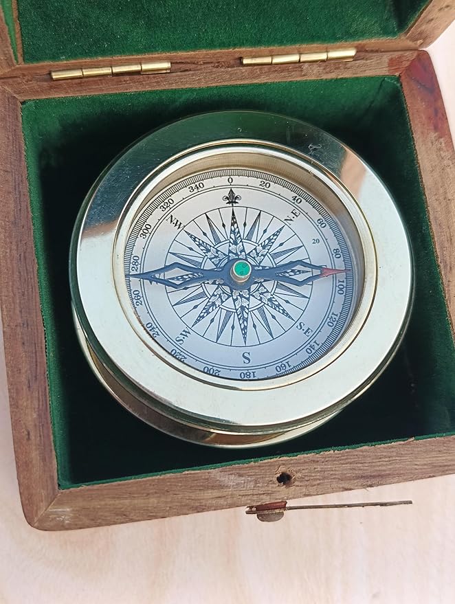 Vintage Brass Compass with Wooden Box – Antique Navigation Compass - Image 9