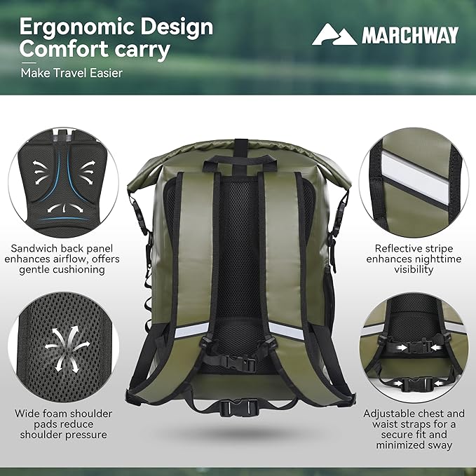 MARCHWAY Roll Top Waterproof Backpack, Floating Dry Bag 20L/30L/45L - Image 3