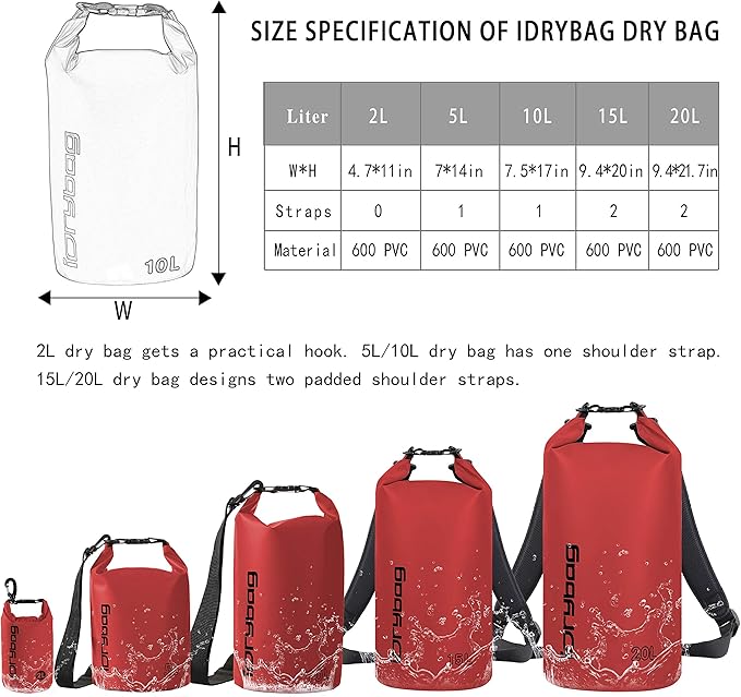 IDRYBAG Dry Bag for Kayaking Waterproof 2L/5L/10L/15L/20L, Small Dry Sack - Image 4