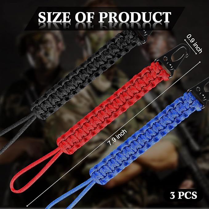 Shappy 3 Pcs Paracord Keychain Weave 550 Paracord 9 Inch Tactical Lanyard - Image 2