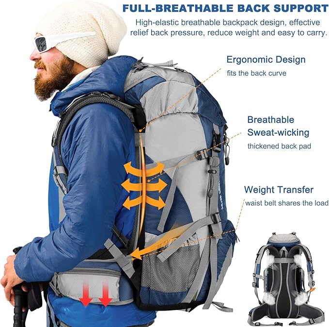 Loowoko 50L Hiking Backpack, Waterproof Camping Essentials Bag - Image 3