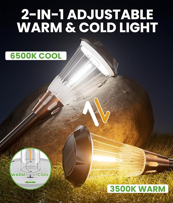 BITPOTT Bright Solar Lights Outdoor 6 Pack, 2-in-1 Warm&Cool Solar Pathway - Image 2