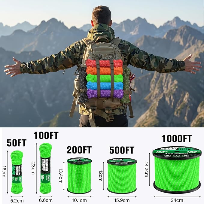 Reflective Paracord Rope 750 lb - 1000ft 5/32" Parachute Cord 4MM 12-Strand - Image 5