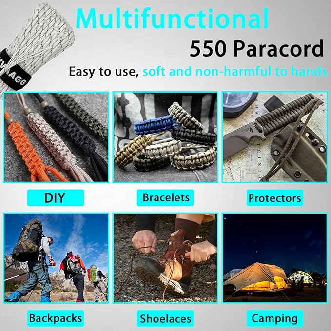 VVAAGG Reflective Paracord Rope 100FT, 7 Strand Nylon para Cord Lanyard Utility - Image 7