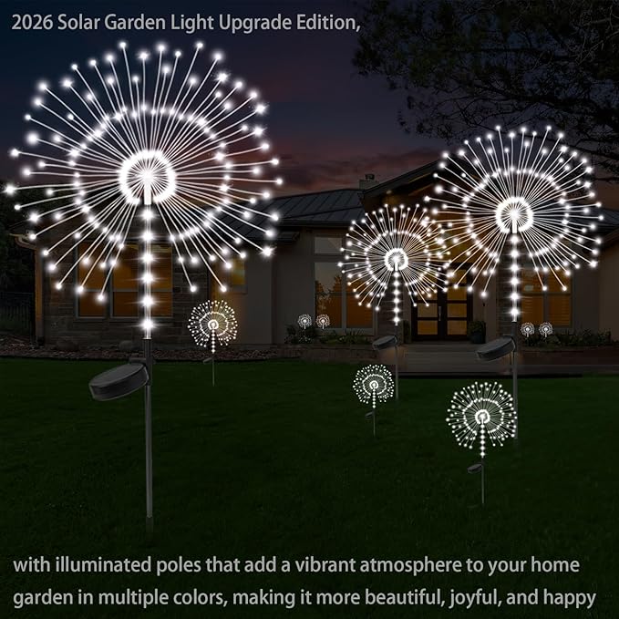 2 Pack 250LED Solar Garden Lights Outdoor, Dual Lighting Modes Firework Lights - Image 2