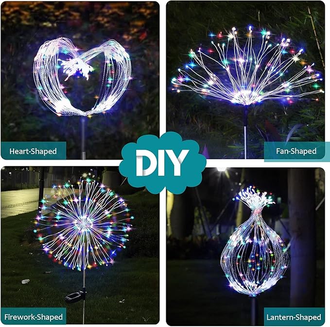 JJGoo Solar Firework Lights, 2 Pack 150 LEDs 2 Lighting Modes Solar Lights - Image 4