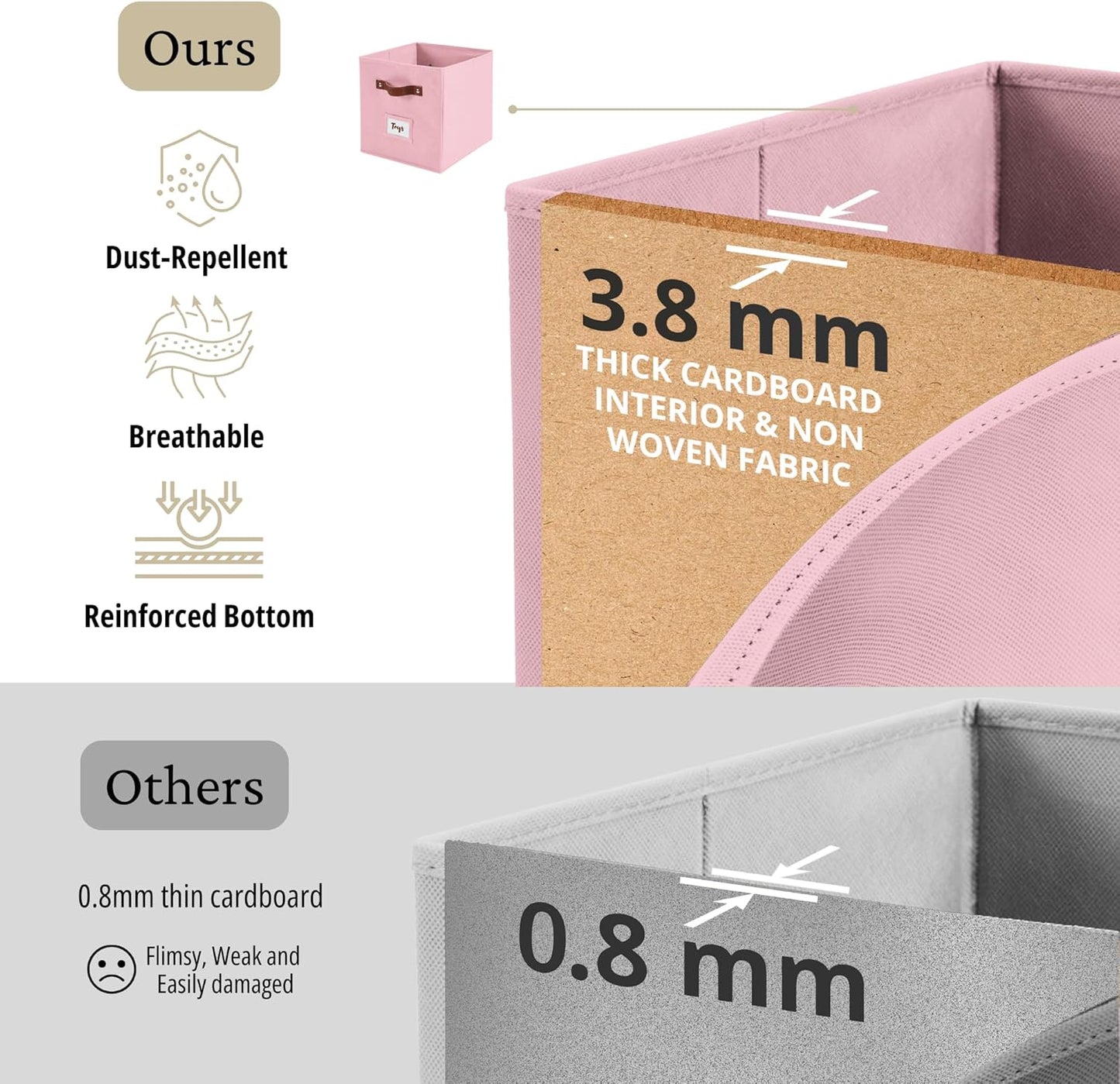 DECOMOMO Storage Baskets, 13x15x13 Storage Cube Bins with Labels for Organizing Shelves Kallax (Kallax / 4pcs, Pink)