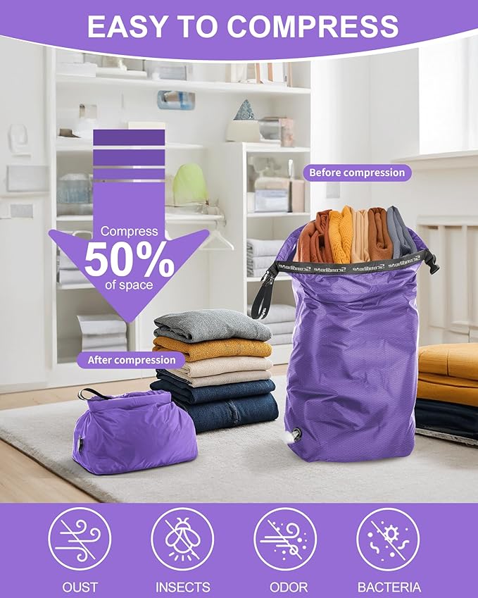 Travel Laundry Bag, Pump-free Vacuum Compression Dirty Clothes Bag, Medium - Image 3