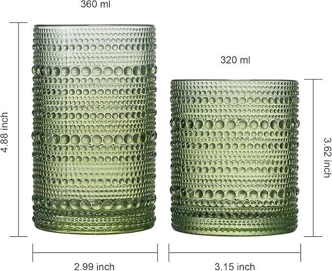 Khen Hobnail Beaded Highball Drinking Tumbler Glasses | Set of 12 | Color - Image 4