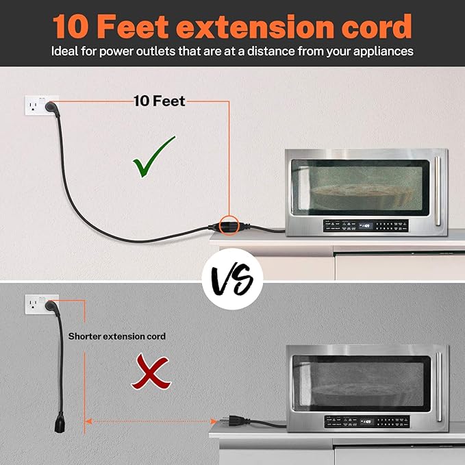 FIRMERST 1875W 14 Gauge Flat Plug Extension Cord 10 ft 15A Black - Image 7