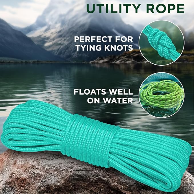 TECEUM Rope – 90 Feet x 1/4 Inch – Green Wave – Strong All-Purpose Utility Rope - Image 3