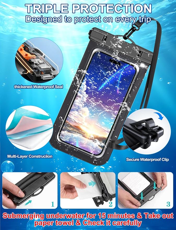 4 Pack Multicolor Universal Waterproof Phone Pouch, Large Phone Waterproof Case - Image 5