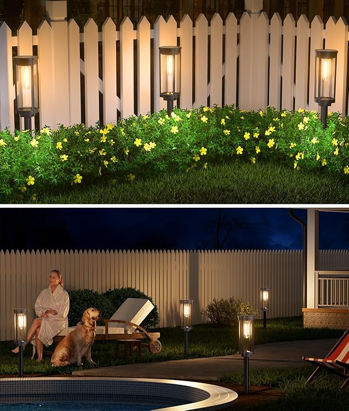 NEWMESSI 4 Pack Solar Pathway Lights Outdoor, Modern Super Brightness LED Solar - Image 6
