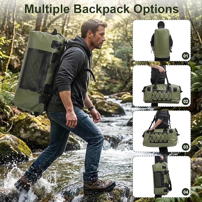 Waterproof Duffel Bag, 70L Large Motorcycle Dry Backpack, Heavy-Duty Roll Top - Image 8