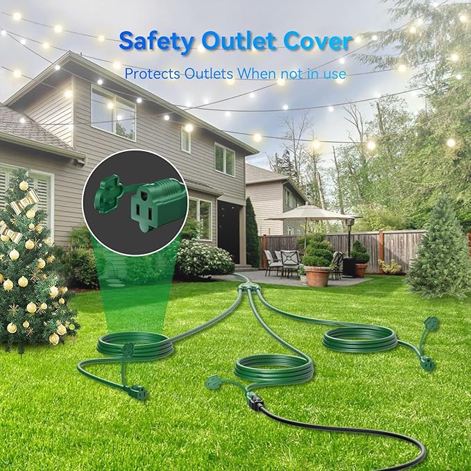 K KASONIC - 25FT Outdoor Extension Cord 1 to 3 Splitter, 3 Prong Outlets Plugs - Image 6