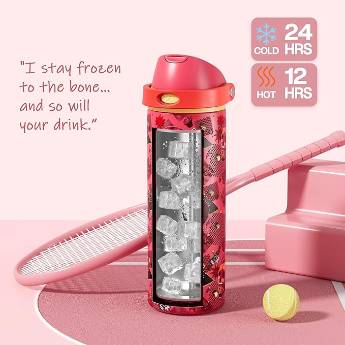 POWCAN 24 oz Insulated Skull Water Bottle: 2-in-1 Lid - Image 3