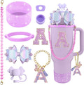 9PCS Purple for Stanley Cup Accessories Set Bling Initials Bow Charms for by Unknown