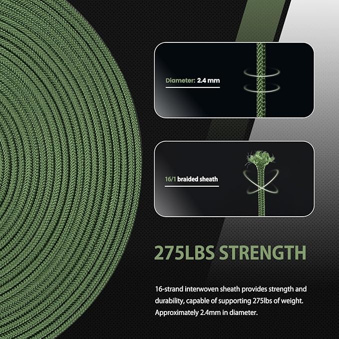 Abma Cord 2.4mm Paracord 275 100ft Nylon Rope 4 Strands Tactical Parachute Cord - Image 4