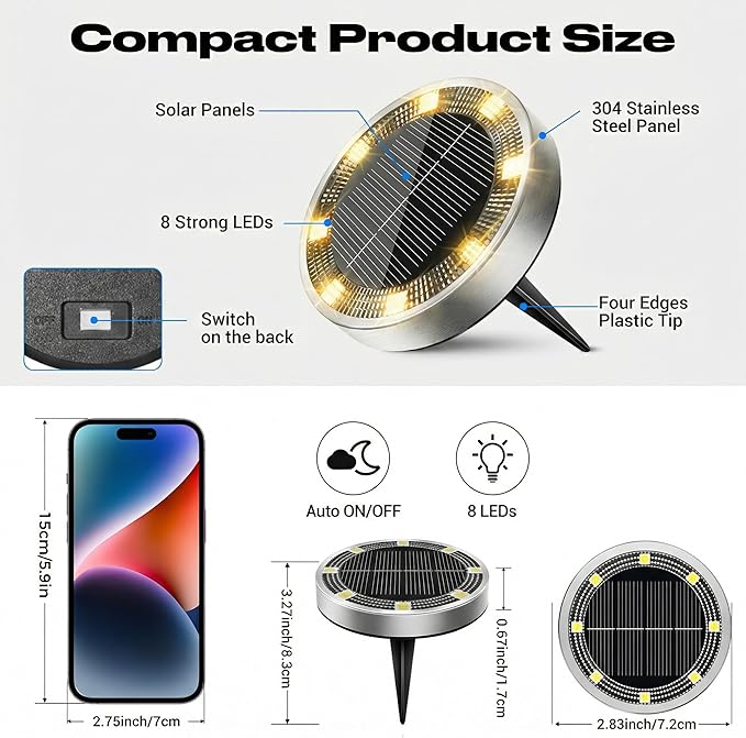 Peasur Solar Ground Lights Outdoor, 2 Pack Flat Solar Powered Disc Lights - Image 5