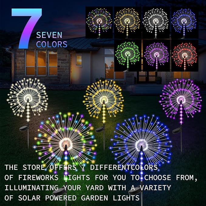 2 Pack 250LED Solar Garden Lights Outdoor, Dual Lighting Modes Firework Lights - Image 7