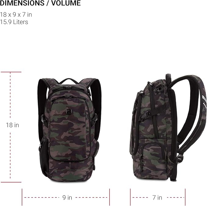 SwissGear 3598 Backpack, Narrow Daypack, Camo/Green - Image 5