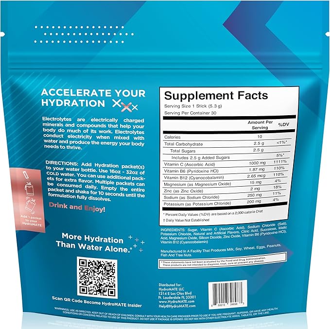 HydroMATE Electrolyte Powder Peach Tea Hydration Packets Low Sugar 30 Count - Image 4