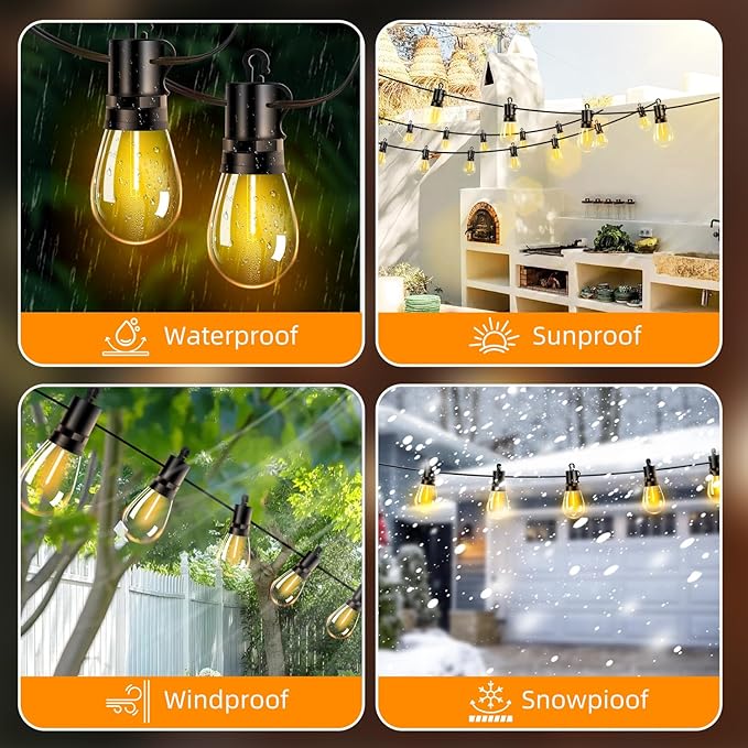 Outdoor Patio String Lights 100ft: S14 LED Shatterproof Bulbs 3 Modes Button - Image 5