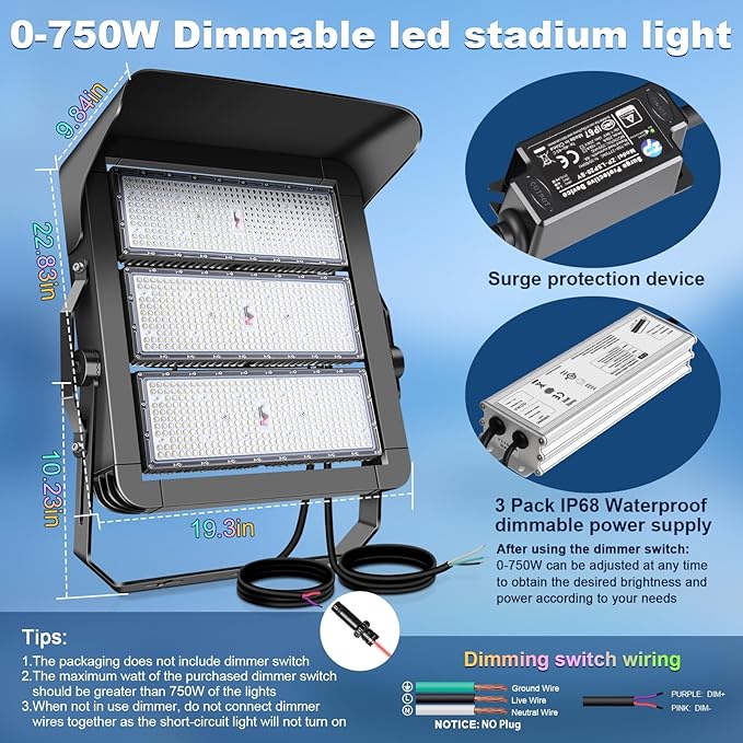 112500LM Led Stadium Light Dimmable 0-750w Super Bright Led Arena Flood Lights - Image 3