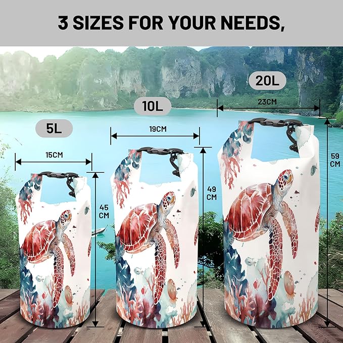 Waterproof Dry Bag, Sea Turtle Jellyfish Coral Red Small Waterproof Backpack - Image 2