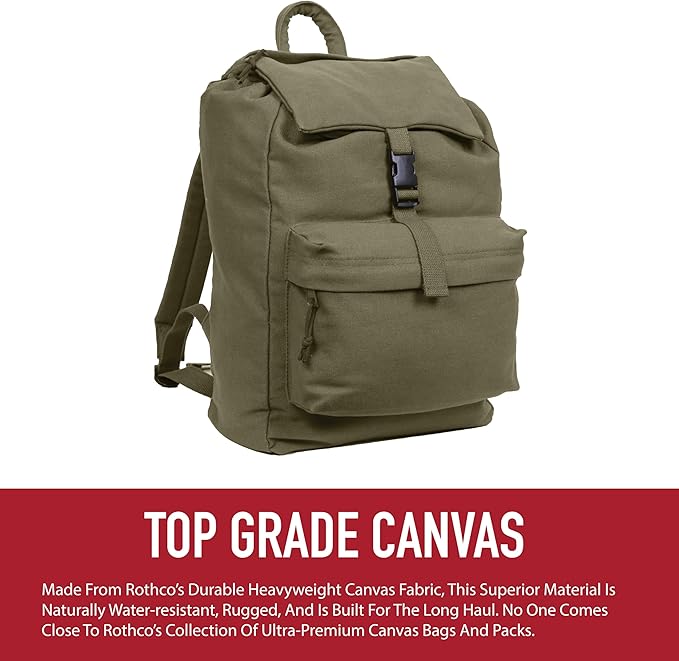 Rothco Canvas Daypack – Heavy-Duty Cotton Canvas Backpack - Image 3