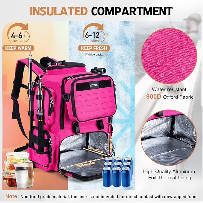 Goture Fishing Backpack, 58L 900D Water-Resistant Insulated Tackle Backpack - Image 4