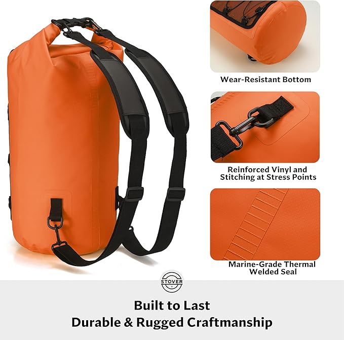 STOVER 5/10/25/30/40/55L Waterproof Dry Bag- Roll-Top Backpack w/Phone Case- - Image 4