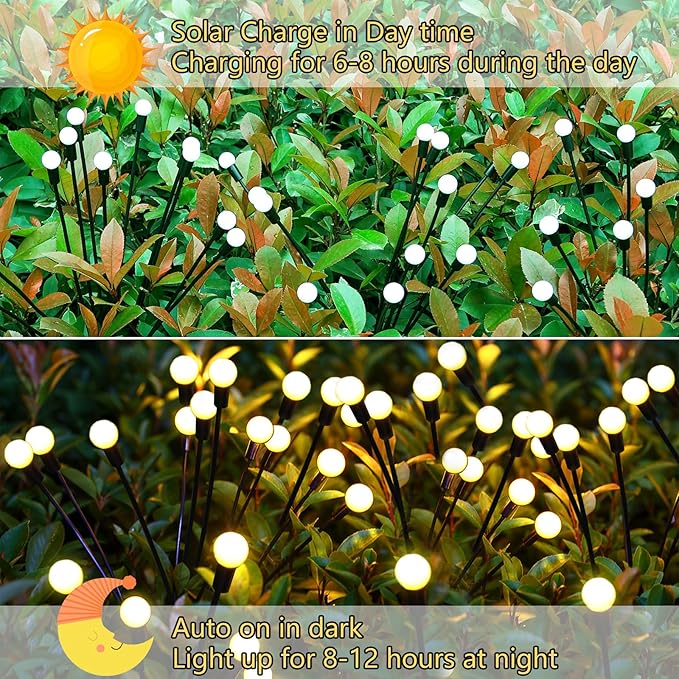 Solar Garden Lights Outdoor, 6 Pack 48 LED Solar Firefly Lights Waterproof - Image 2