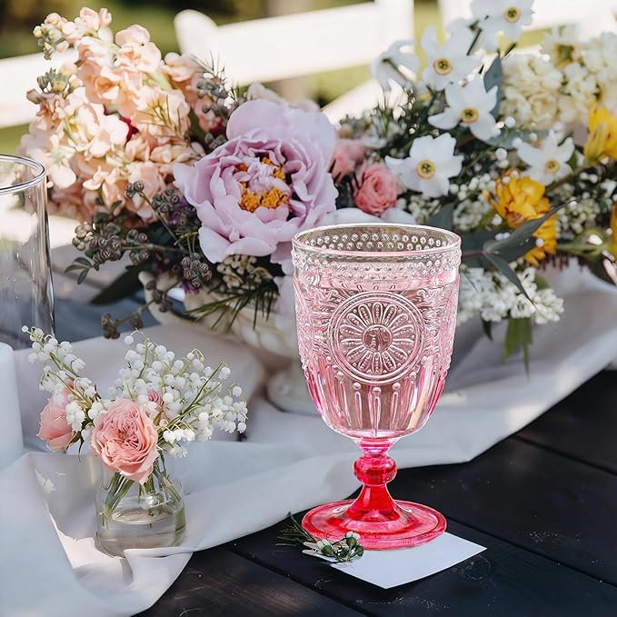 XUWAIDSGN 6Pcs Plastic Vintage Wine Glasses 13.5oz Reusable Embossed Goblet - Image 8