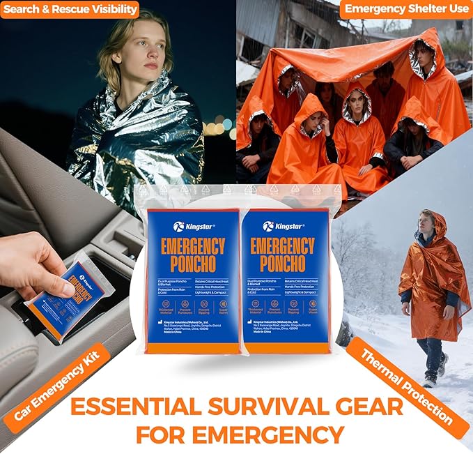 4 Pack Emergency Mylar Blanket Poncho | Waterproof Rain Ponchos | Reusable - Image 7