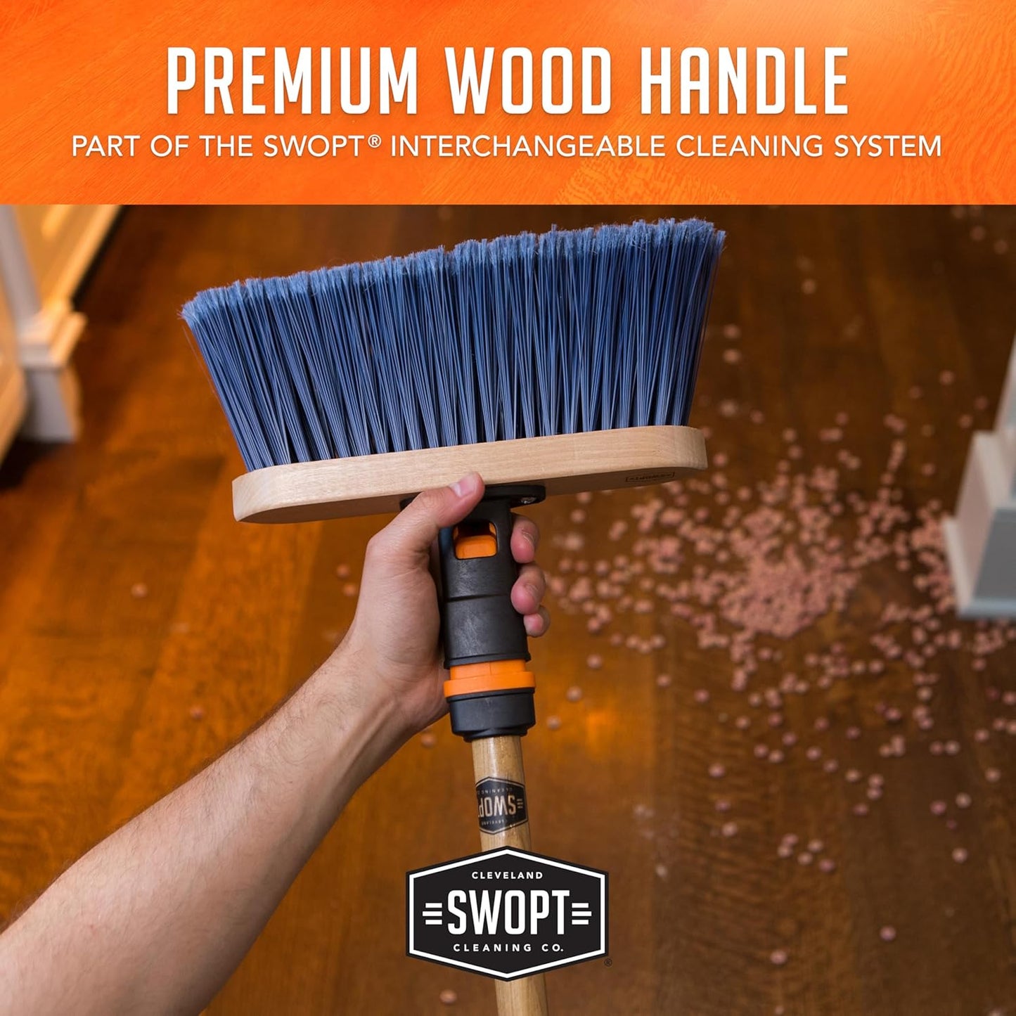 SWOPT Premium 48” EVA Foam Comfort Grip Wooden Handle – Ergonomic Design Eliminates Loose Handles —Interchangeable with All SWOPT Cleaning Products for More Efficient Cleaning and Storage