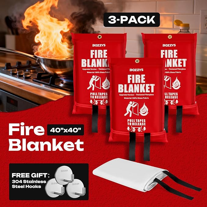 Fire Blanket 3-Pack | Fiberglass Prepared Fire Suppression | 40"x40" Fire - Image 2