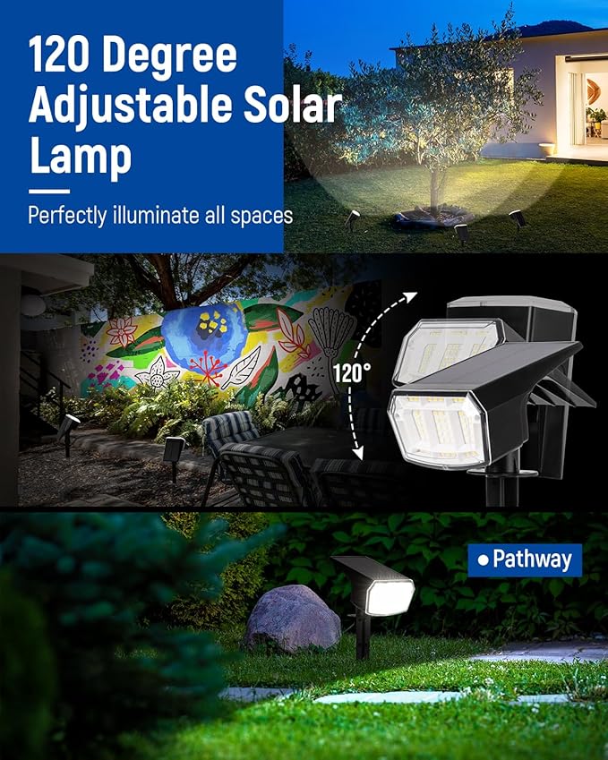 AUDERWIN Solar Spot Lights Outdoor 63 LED 3 Lighting, Waterproof IP65 Modes - Image 3