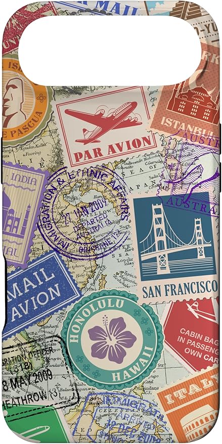 World Map Travel Passport Stamps Postage Stamp Case by Unknown