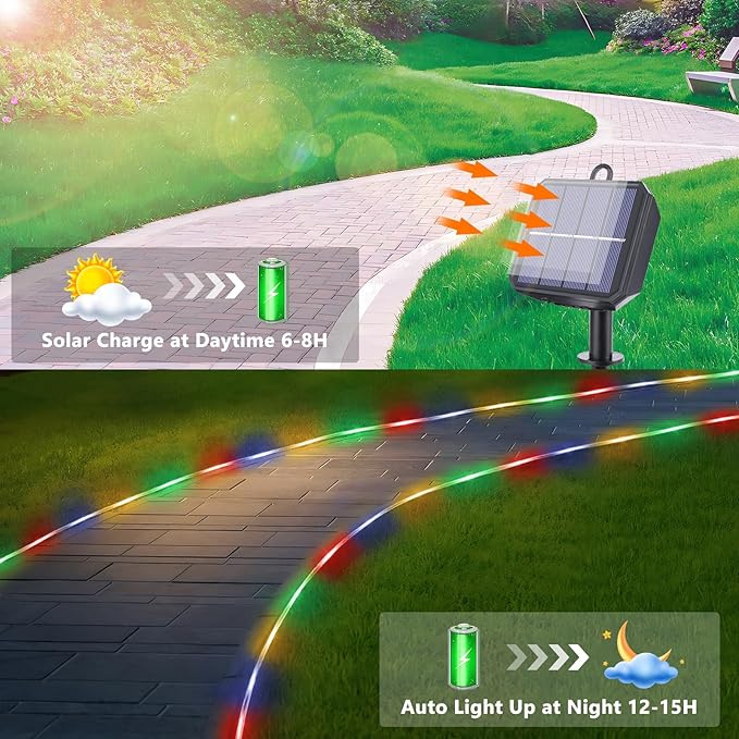 Solar Rope Lights, 2 Packs Total 66ft 200LED Solar String Lights, 8 Modes - Image 4