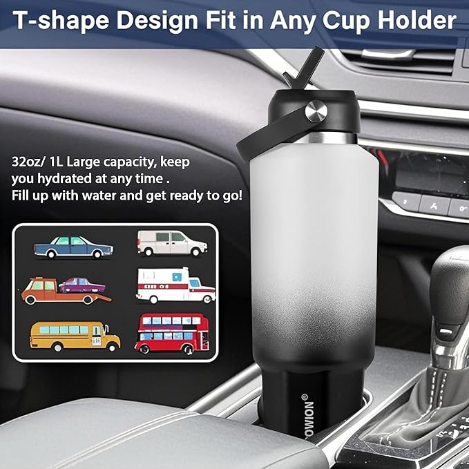 HYDROWION 32 oz Insulated Water Bottle, Car Water Bottle Holder - Image 2