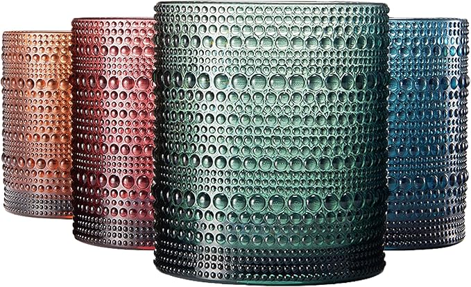 Khen Plastic Hobnail Drinking Glasses Set of 4 Neutral Tones Cups 14oz - Image 2
