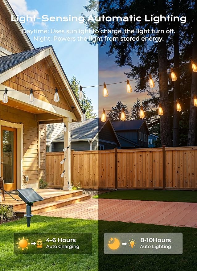 Brightown 58FT Solar String Lights Outdoor Waterproof, Patio Lights - Image 4