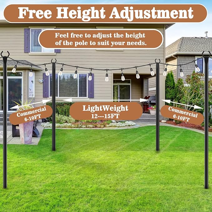 NUERPO 6 Pack String Light Poles, Metal Poles - Image 6