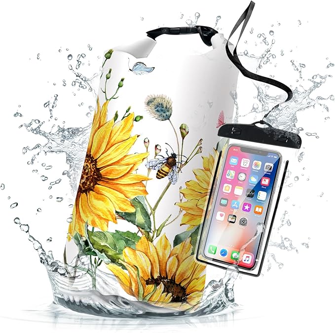 Waterproof Dry Bag, Roll Top Summer Sunflowers Waterproof Backpack 5L/10L/20L by Cliduli