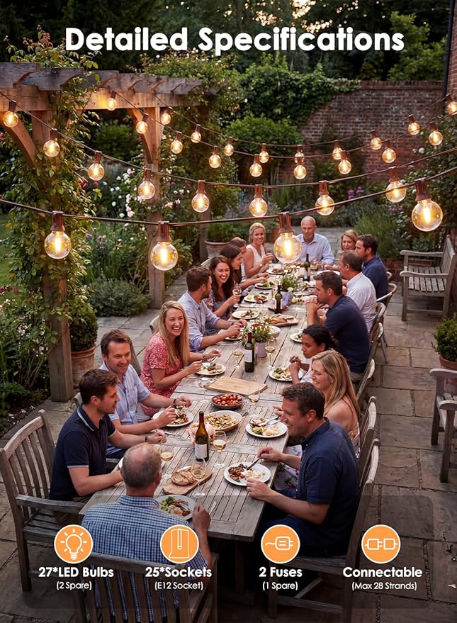 SUNSGNE 25FT Brown Outdoor String Lights, Shatterproof LED Globe String Lights - Image 4