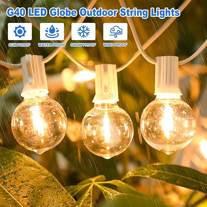 100ft Outdoor G40 LED Globe String Lights Dimmable Shatterproof Waterproof - Image 4
