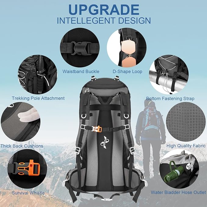 60L Hiking Backpack, Water Resistant Camping Backpack - Image 4