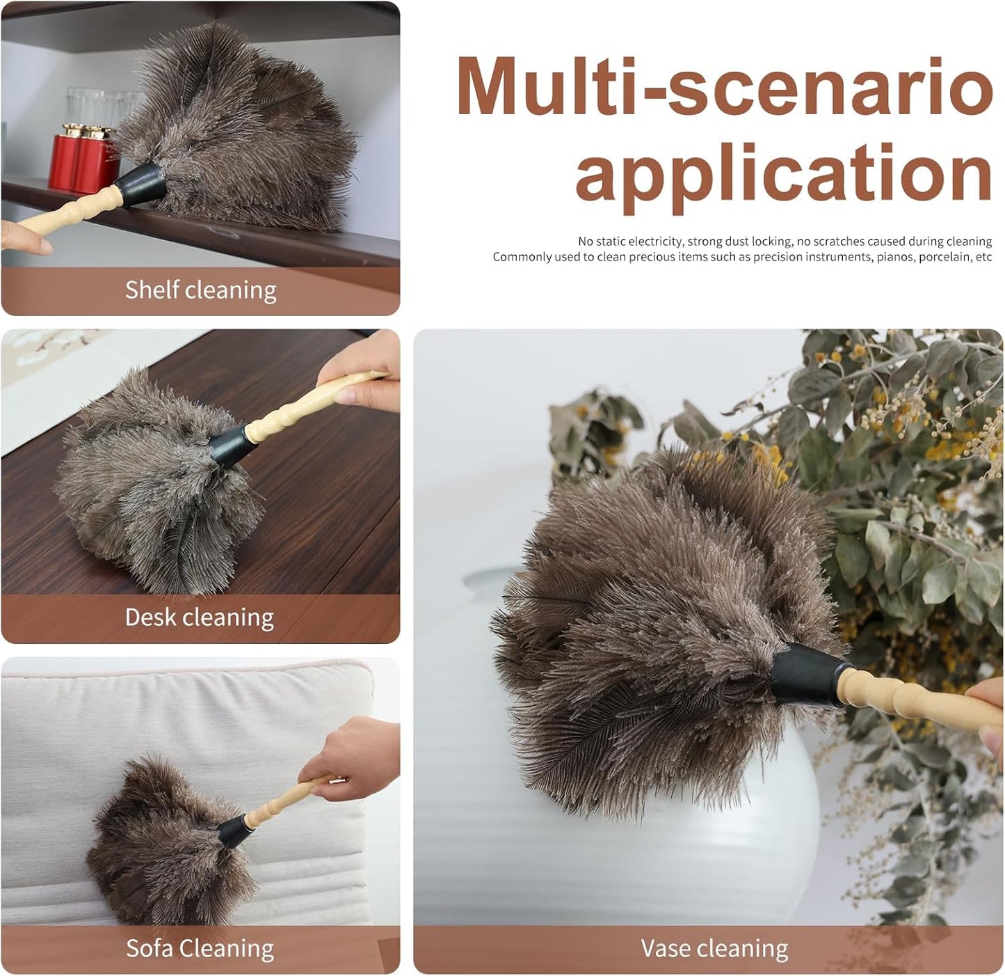 Ostrich Feather Duster 14" Natural Handheld Reusable Feathers Dusters with Wooden Handle for Cleaning Supplies Home Car Office(3PCS)